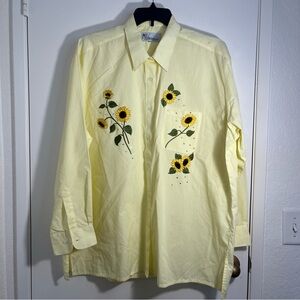Yellow Sunflower Floral Women’s Shirt Size 4XL Cotton Blend Spring Striped